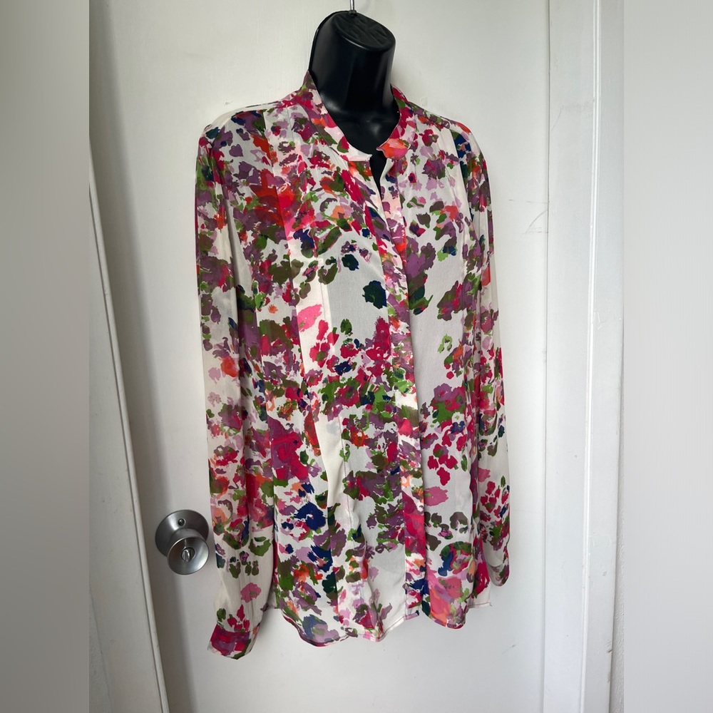 Walter Baker W118 Size L multicolor Floral Sheer Button Up Top Career - Picture 2 of 14